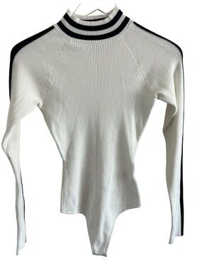 Le Lis White Ribbed Bodysuit with Black Stripes